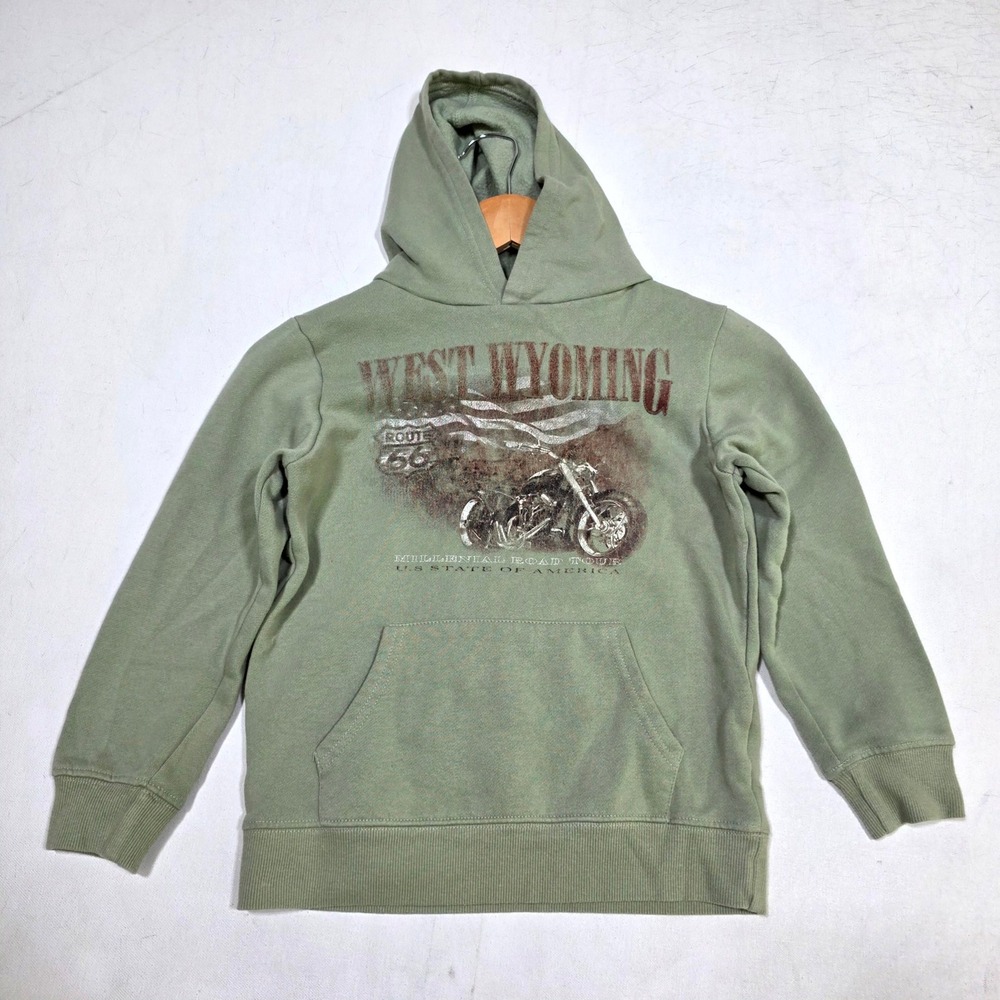 Cotton On Hoodie Boys 10 Sage Green West Wyoming Route 66 Graphic Pullover